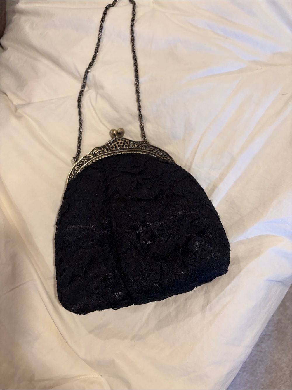 Black Lace Evening Chain-Handle Bag